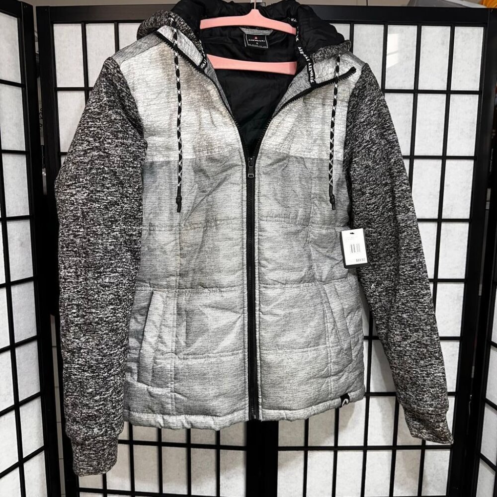Airwalk Mens Hooded Jacket Gray & White Size S Puffer Quilted‎ NWT MSRP $89